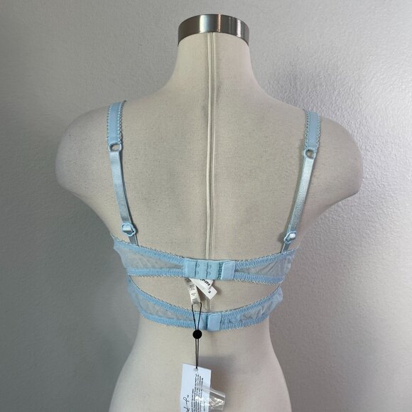 NEW For Love & Lemons Medium Longline Lace Bra Blue Daisy Bustier Underwire - Picture 10 of 13